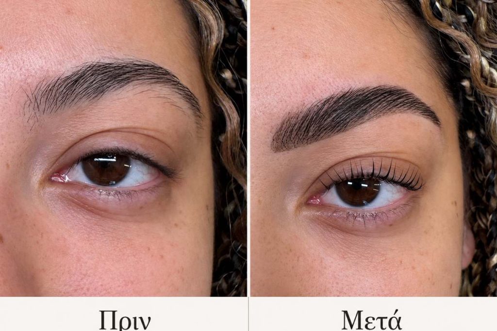 πριν και μετα το brow lamination